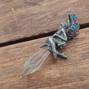 Silver Crystal Fairy Pendant with Teal and Purple Accents P410
